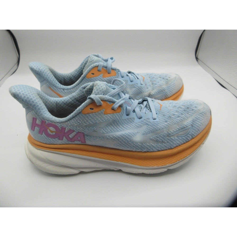 Hoka One One Shoes Womens Size 7.5 Light Blue Orange Clifton 9 Running Sneakers